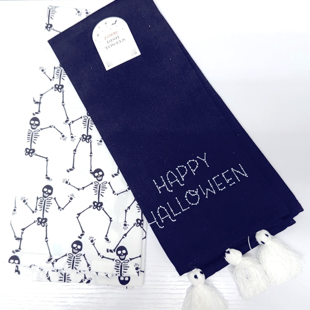 Target Bullseye Playground Halloween Kitchen Towels- Skeletons, Ghost Tassels